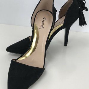 Qupid Suede Look Black Ankle Wrap Heel Pointed